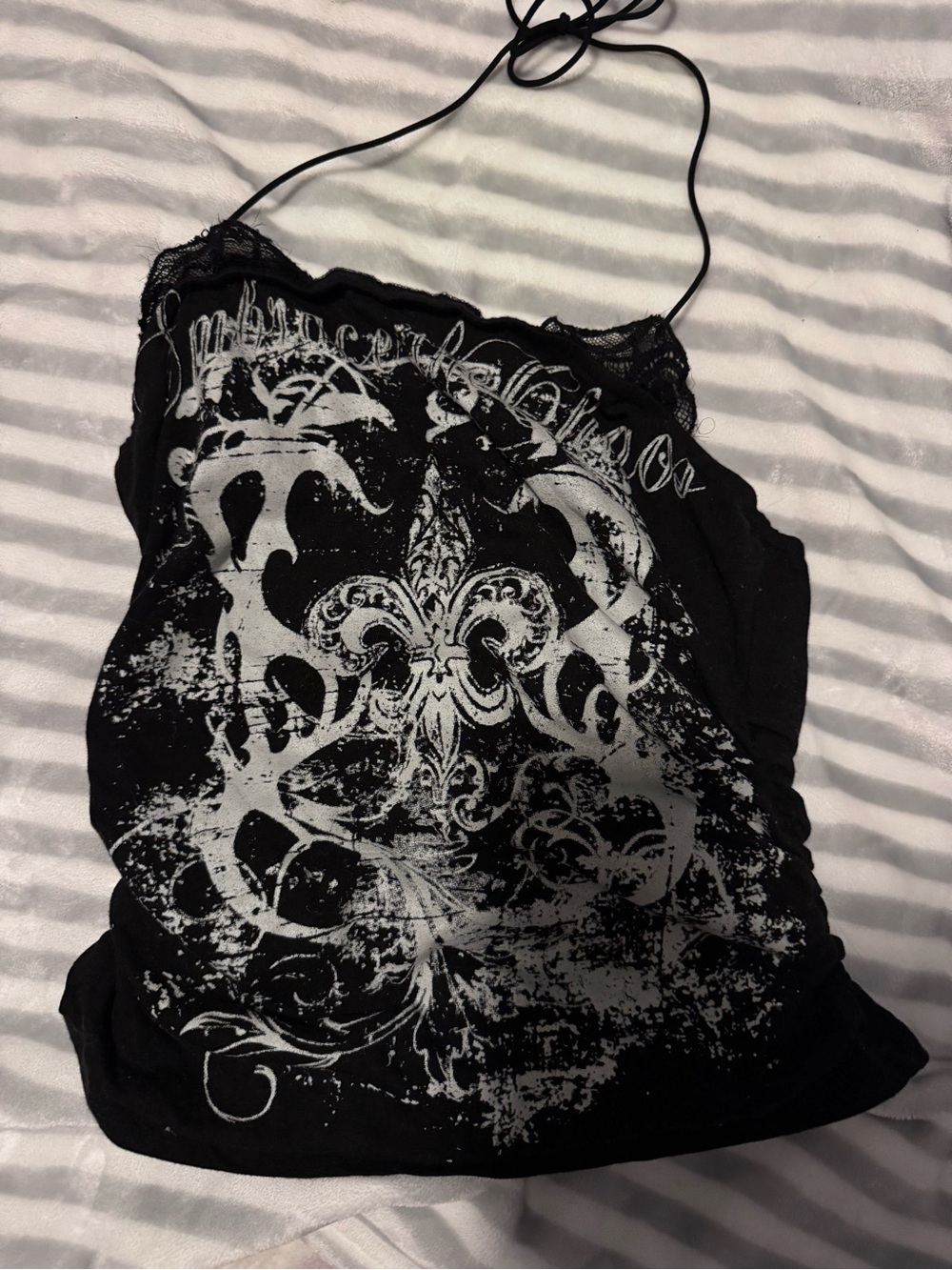 ROMWE Black Lace-Trim Halter Graphic Camisole